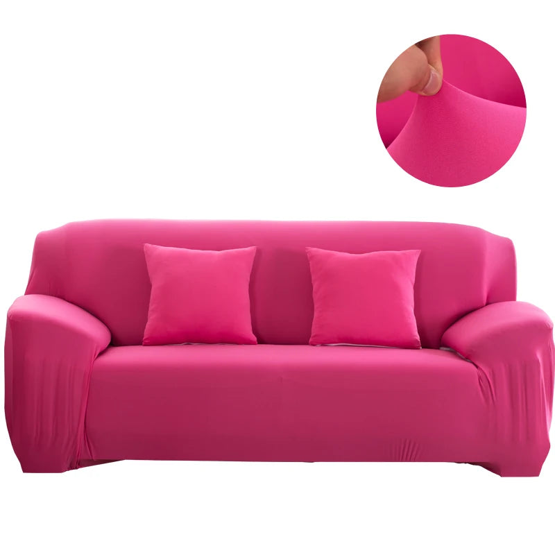 Canapé habillé de la housse extensible unie NEWTON rose