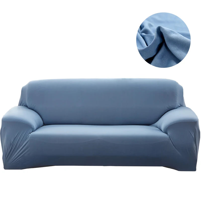 Canapé habillé de la housse extensible unie NEWTON gris bleu