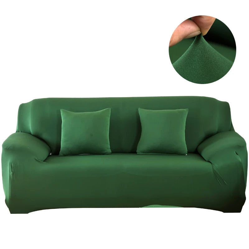 Canapé habillé de la housse extensible unie NEWTON vert sapin