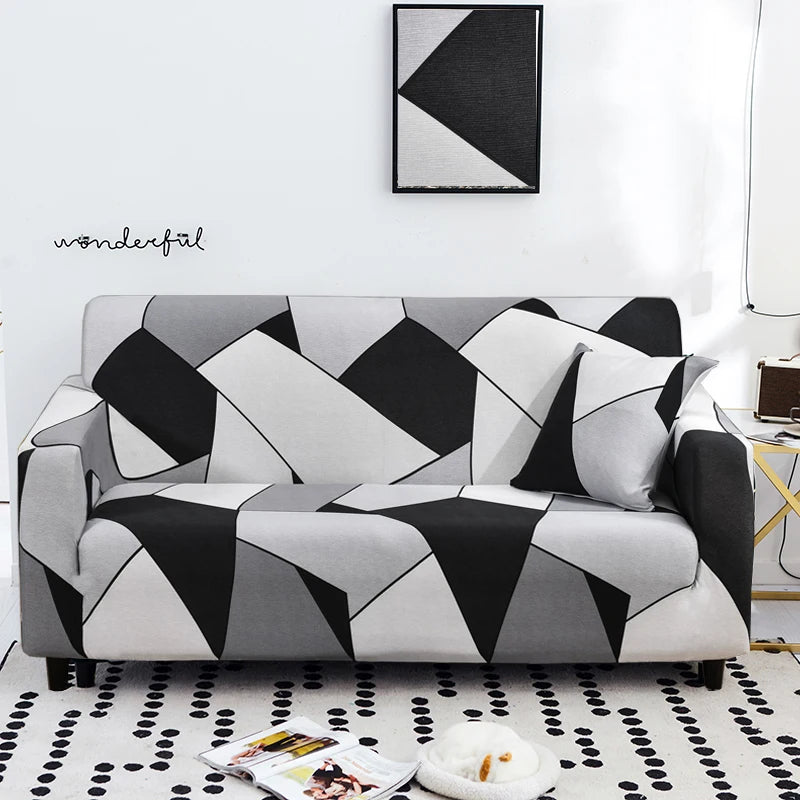 Housse de canapé à motifs HARLOW - Noir et Blanc
