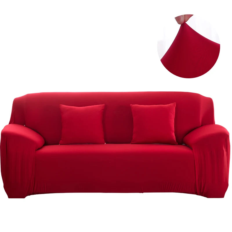 Canapé habillé de la housse extensible unie NEWTON rouge