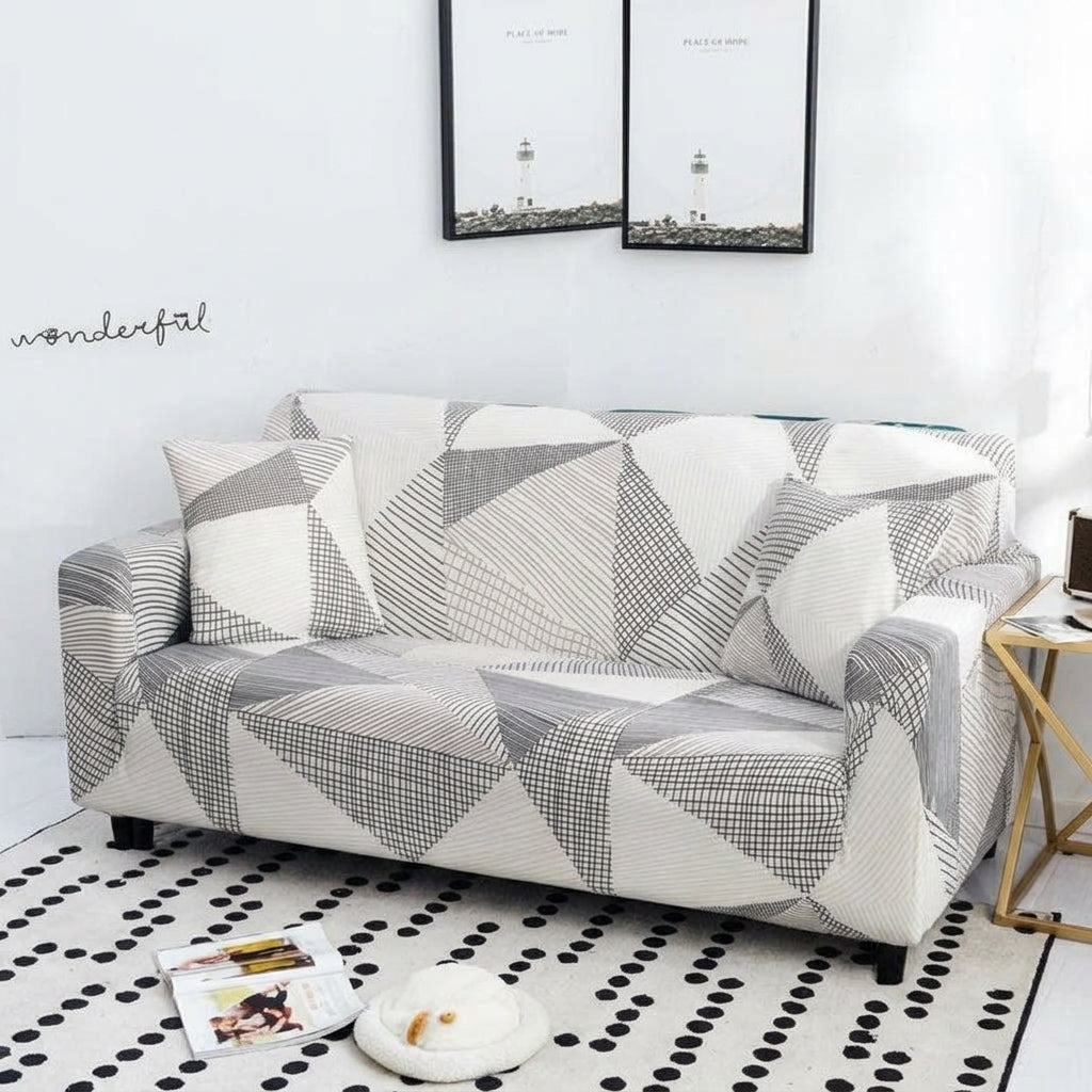 Housse de canapé à motifs HARLOW - Blanc