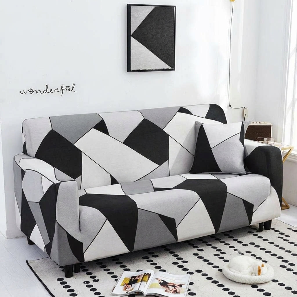 Housse de canapé à motifs WESTON - Noir et Blanc