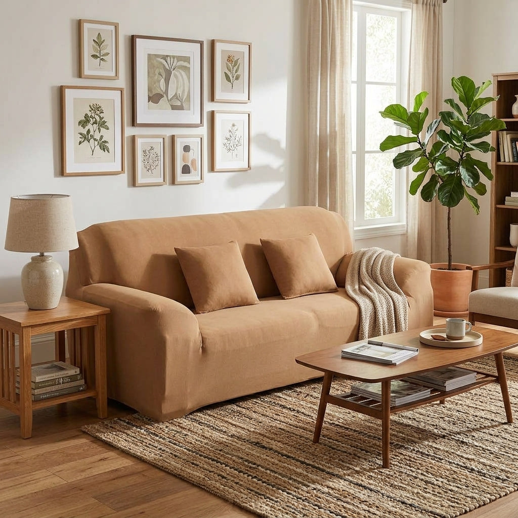 Housse de canapé extensible unie NEWTON – Café léger
