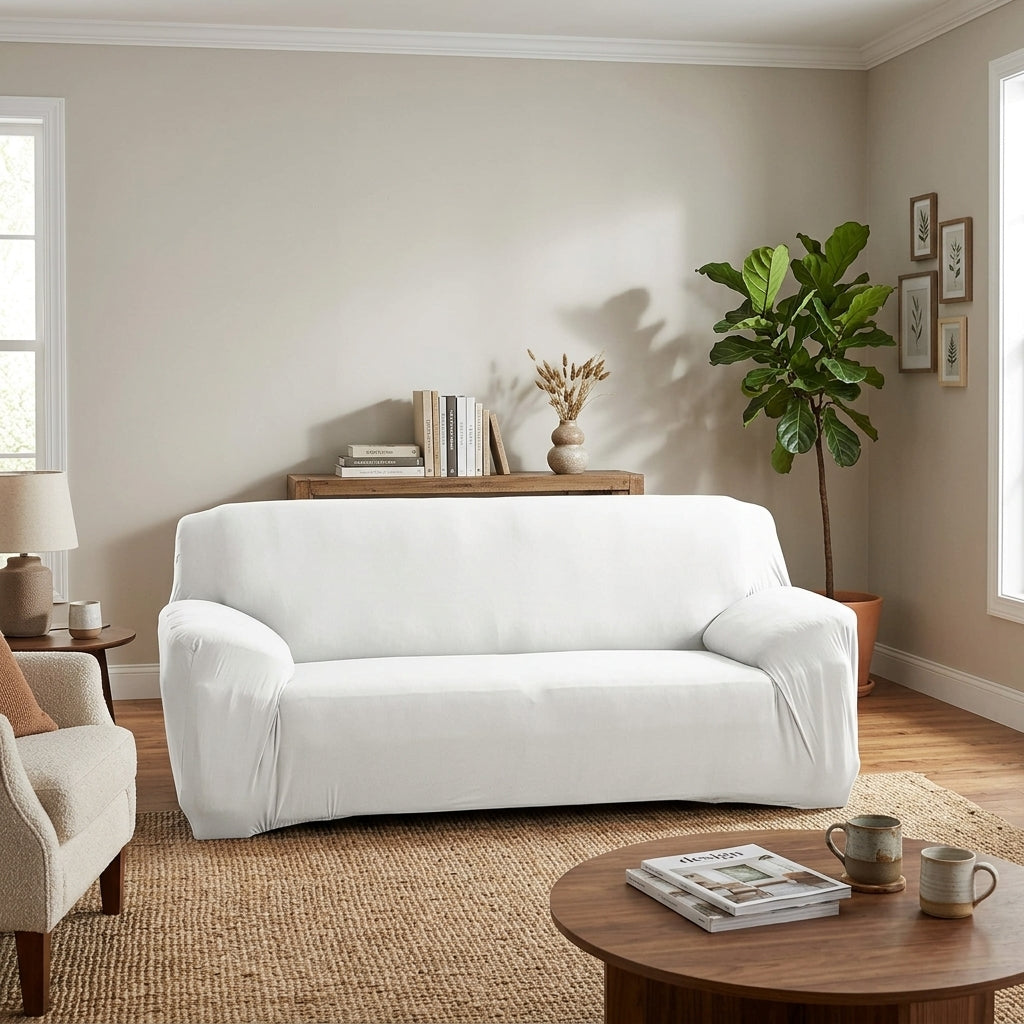Housse de canapé extensible unie NEWTON – Blanc