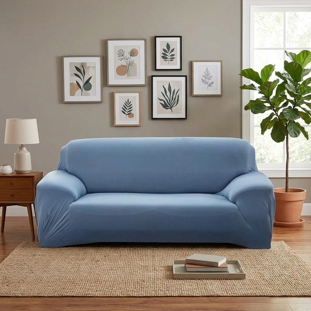Housse de canapé extensible unie NEWTON – Gris bleu