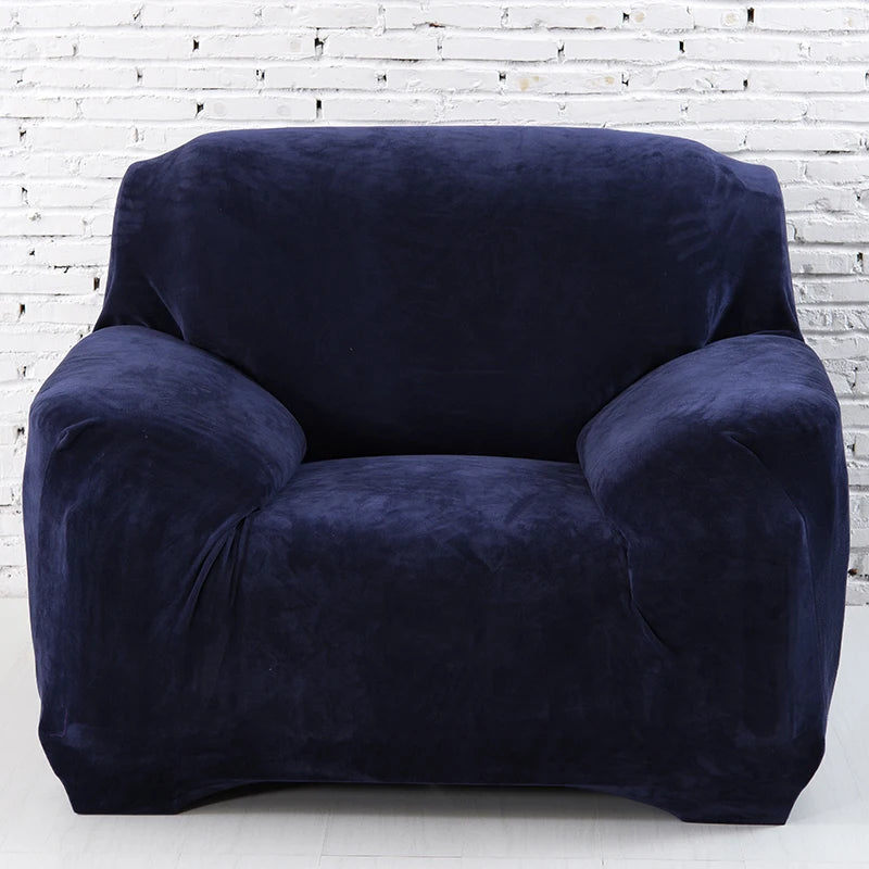 Housse de canapé velours unie MIDWAY bleu marine