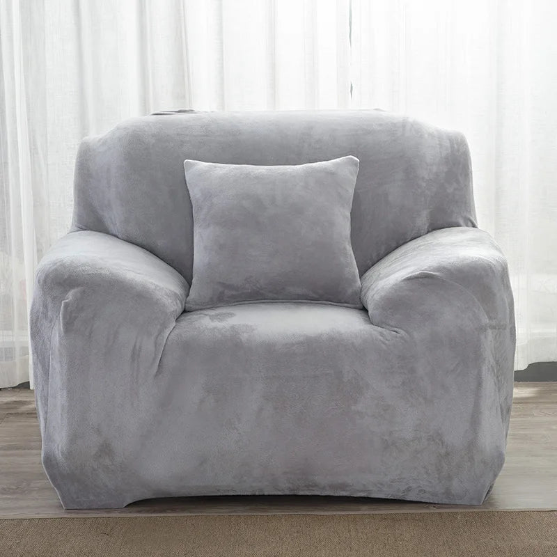 Housse de canapé velours unie MIDWAY gris argent